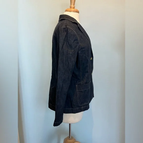 Land’s End Double Breasted fitted denim blazer jacket new without tags size 14 - Picture 9 of 15